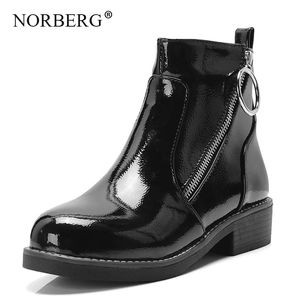 Mujer otoño / invierno PU botas cortas anillo plano con cremallera botas de viento colegio de moda negro tacón alto zapatos de mujer 210507