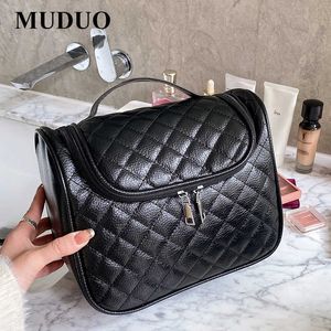 Vrouw tassen mode plaid handtassen trendy cosmetische tas meisjes make-up doos schoonheid opslag grote pouch designer zwarte waszak 210901