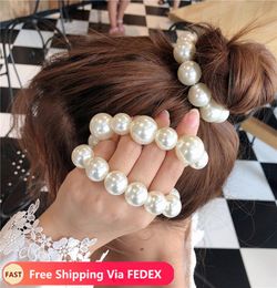 Femme Big Pearl Hair Ties Fashion Korean Style Hairband Scrunchies Girls Ponytail Holders Rubber Band Hair Accessoires4170322