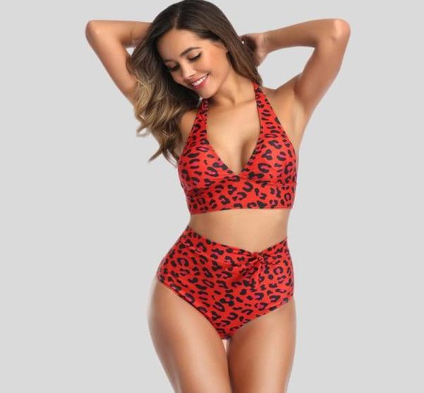 Mujer Bikini Sexy Leopardo Dos piezas Tallas grandes Trajes de baño Conjunto de mujeres Cintura alta 2021 S3XL Traje de baño Halter Top Traje de baño Women039s2760075