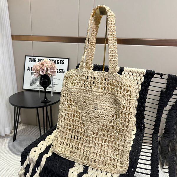 Femme noir naturel Crochet sacs fourre-tout brodé lettre Logo sac mode tissé poignées 36x38 cm tissu boutique sac à main été