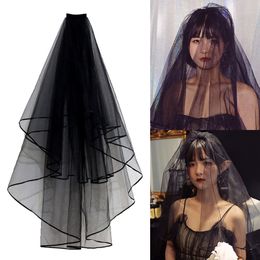 Mujer velo de boda negra con borde de cinta velo de novia cortos con accesorio de boda de peine