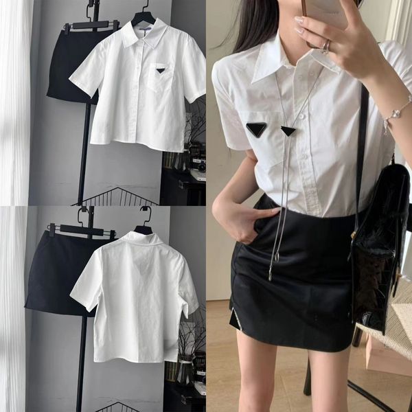 Femme Blousses Shirts Joutes Set Designer Deux pièces Triangle Triangle Shirts Tshirts à manches courtes Tshirt Jirt Femmes Femmes White T-shirt Robe Luxury Femmes Cloth