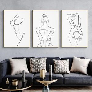 Femme corps une ligne dessin toile peinture abstraite femme Figure Art imprime nordique minimaliste affiche chambre décoration murale Painting312I