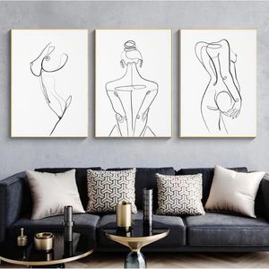Cuerpo de mujer, dibujo de una línea, pintura en lienzo, figura femenina abstracta, impresiones artísticas, póster minimalista nórdico, decoración de pared del dormitorio, pintura 338r