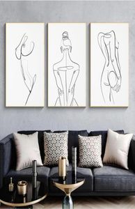 Vrouw body one line tekening canvas schilderen abstracte vrouw figuur kunst prints Noordse minimalistische poster slaapkamer muur decor schilderij 7801735