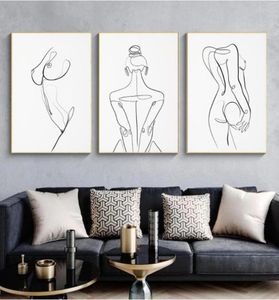 Vrouw body one line tekening canvas schilderen abstracte vrouw figuur kunst prints Noordse minimalistische poster slaapkamer muur decor schilderij 8041724