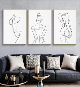 Femme Corps One Line Drawing Tolevas Résumé Résumé Femme Figure Art Art Nordic Minimaliste Affiche Décor mural de chambre Paint2926930