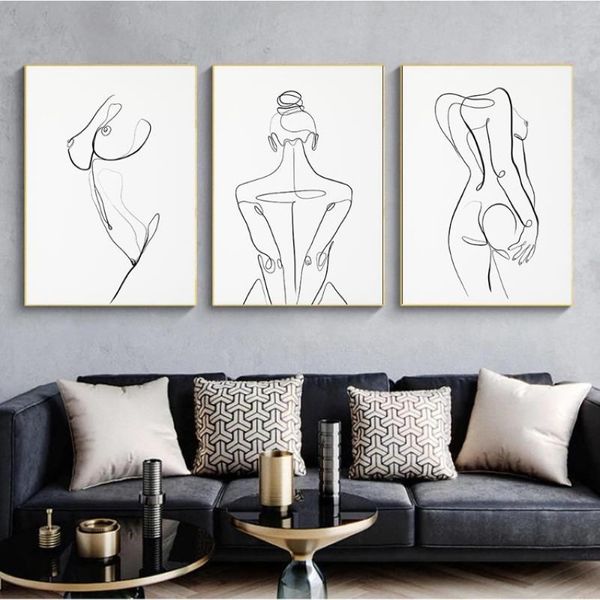 Femme corps une ligne dessin toile peinture abstraite femme Figure Art imprime nordique minimaliste affiche chambre décoration murale Painting273H