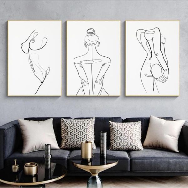 Femme corps une ligne dessin toile peinture abstraite femme Figure Art imprime nordique minimaliste affiche chambre décoration murale Painting338r