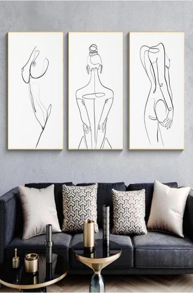 Femme Corps One Line Drawing Toivas Résumé Résumé Femelle Art Art Impressions Nordiques Affiche minimaliste Décor de mur de chambre