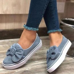 Femme Bow Flats Dames Slip sur Chaussures de marche Femmes Flock Mocassins Baskets Casual Femmes Femmes Nouvelle Mode X50R D9MG #