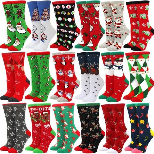 Mujer Calcetines de Navidad Decoraciones Navidad divertida Papá Noel Árbol Copo de nieve Elk Nieve Tubo de algodón Tripulación Calcetín feliz Hombres Año nuevo Divertido Sokken Venta al por mayor EE