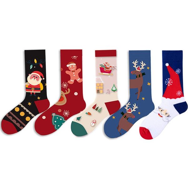 Calcetines de Navidad divertidos para mujer, árbol de Papá Noel, copo de nieve, alce, nieve, tubo de algodón, calcetín feliz, regalo de Año Nuevo para hombre