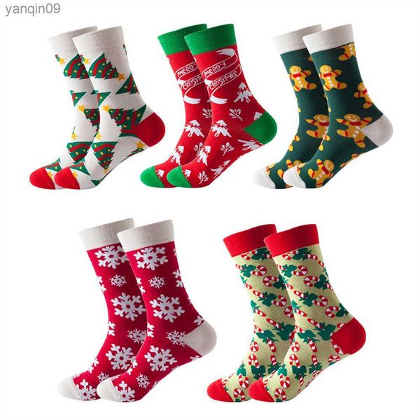 Femme Chaussettes De Noël Drôle Arbre De Noël Flocon De Neige Homme De Pain D'épice Canne En Bonbon Coton Tube Équipage Heureux Chaussette Hommes Nouvel An Drôle Sokken L230626