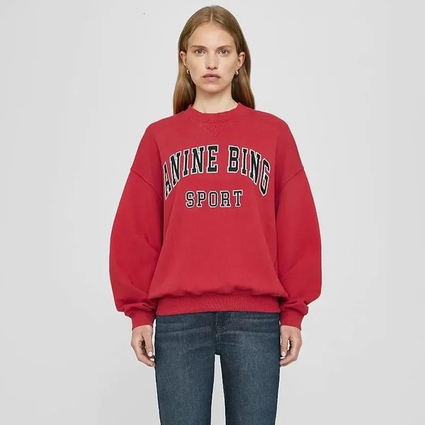 Femme vêtements classique lettre BING impression rue sweat ample femmes grand rouge femmes col rond sweat à capuche en coton 240315