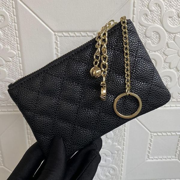 Femme Porte-monnaie en peau de vache Embrayage Fermeture à glissière Passeport Sac Caviar Carte Sac Grille Modèle Top Luxe Designer Porte-clés Boucle En Peau De Mouton Wa260N