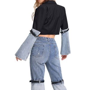 femme en denim veste noire de la designer femme cow-boy denim patchwork veste largeur régulière fonctions liées à carrière s xl business vêtements décontractés pour les femmes