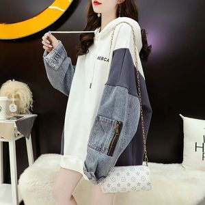 Vrouw denim top jas met capuchon Y2k Japanse streetwear vintage kleding hoge kwaliteit hoodies herfst en winter dames sweatshirt 240301