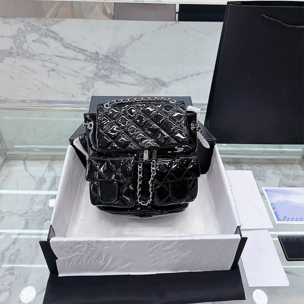 bolsos de diseñador de mujer mini mochila de lujo bolsos de hombro bolsos de hombro de cuero de caviar de charol bolsos de lujo negros de moda bolsos de mano de 20 cm monedero