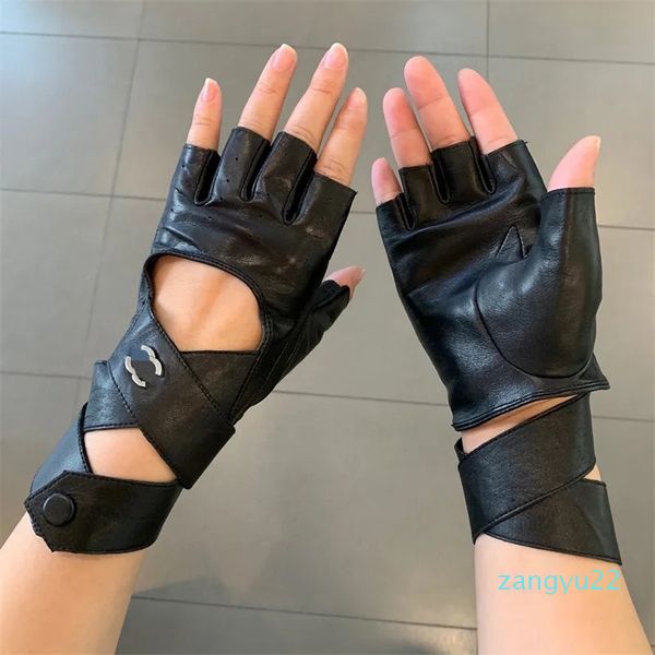 Gants courts en laine pour femmes, de styliste, de luxe, en peau de mouton, noirs, de marque à la mode, hiver