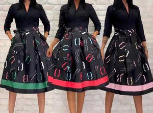 Vrouw ontwerper luxe kanaal klassieke dames bohemia jurk vrouwelijke retro rok dames mode elastische tailleband middelgte lengte swing rok