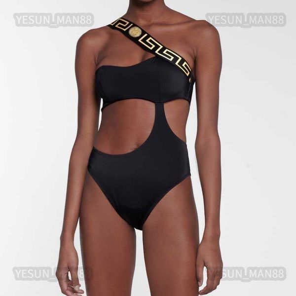 Femme Designer De Luxe Versages Mode Femmes Maillot De Bain Plage Sexy Une Épaule Réunie Dos Ouvert Creux Une Pièce Conservateur Slim Maillot De Bain