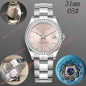 Vrouw diamanten horloge Dameshorloges goud 31 mm Nachtlampje Witte yster wijzerplaat Brede platte band montre de luxe 2813 Automatisch Staal zwemmen Waterdicht Horloges