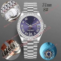 Montre femme diamant Montres dames Six horloge chiffres romains 31mm cadran moule bande présidentielle montre de luxe 2813 Natation automatique Montres-bracelets étanches