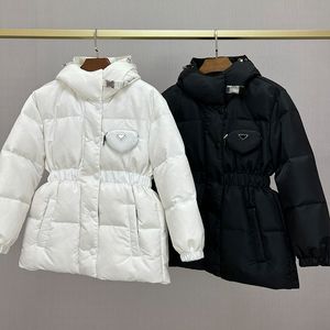 Vrouw donsparken jassen puffer designer jas winter damesjassen budge mouw slanke jas driehoek teken ontwerp lange stijl