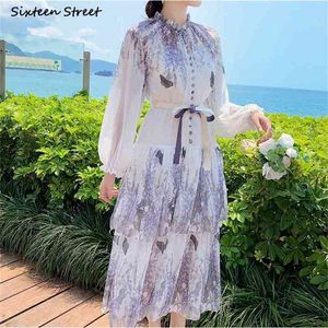 Vrouw jurk kant geborduurde O-hals volledige mouw maxi vestido slanke patchwork mesh elegante partij vrouwelijke zomer 210603