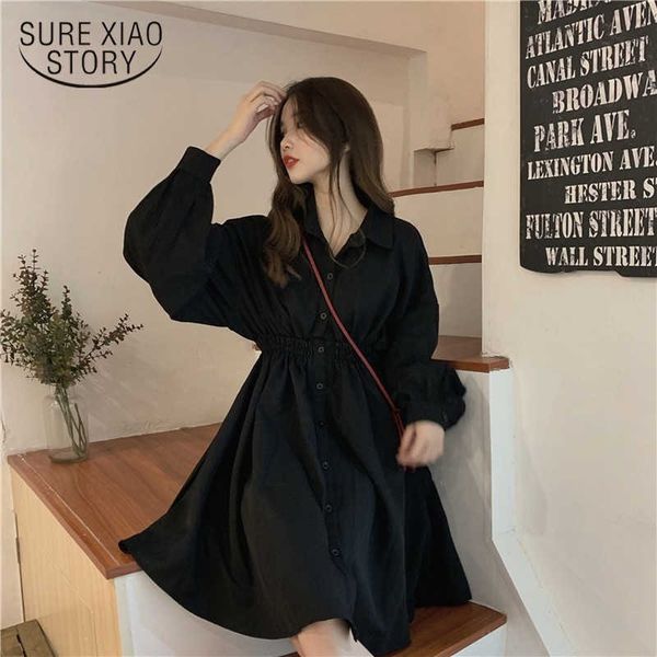 Femme Robe À Manches Longues Style Preppy Solide Doux Indéfini Robes Simple Élégant Plissé Étudiants Japonais Femmes Robe 13350 210528