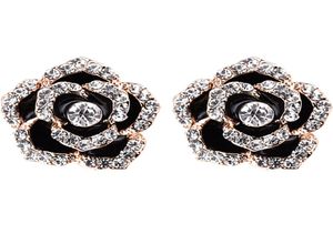 Femme boucles d'oreilles Clips Bijoux pour mariage nuptial nouvelle mode fleur noire Design avec autriche cristal dames Bijoux accessoires 1583474