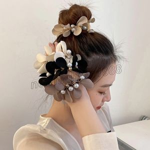 Femme élégante perle fleur bandeaux élastiques bandes de cheveux filles chouchous bandes de caoutchouc porte-queue de cheval accessoires de cheveux de mode