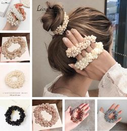 Femme élégante perle cheveux cravates perles filles chouchous bandes de caoutchouc porte-queue de cheval accessoires de cheveux doux élastique bande de cheveux Scrunch8819107