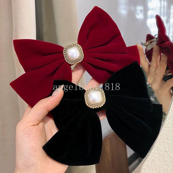 Mujer elegante terciopelo perla elástico banda para el cabello rojo negro sólido Scrunchies lazos para el cabello Cola de Caballo accesorios para el cabello