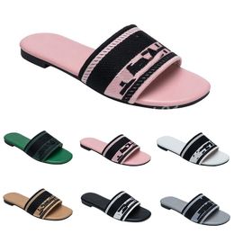 Vrouw Geborduurde Stoffen Slides Slippers Zwart Beige Multicolor Borduurwerk Muilezels Dames Thuis Flip Flops Casual Sandalen Zomer Leer Platte Slide Rubberen Zool L3