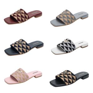 Femme Tissu Brodé Diapositives Pantoufles Noir Beige Multicolore Broderie Mules Femmes Maison Tongs Sandales Décontractées Été Cuir Plat 36-42