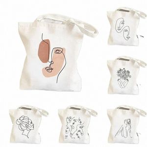 Femme Face Line Drawing Tote Sac Harajuku Sacs Eco Shop Sacs pour femmes Street Vintage Shopper Bag Drop Ship H51L #