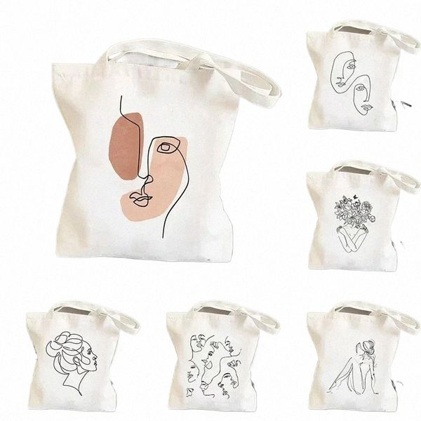 Mujer Face Line Drawing Bag Harajuku Bolsas ecológicas Resuudor para Women Street Shopper Bag Shopper Bag Drop H51L#