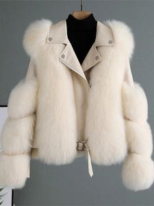 Femme Faux Fox manteau rétro automne hiver à manches longues en cuir Pu moelleux femme mode décontracté Simple fourrure veste dame vêtements d'extérieur 231226