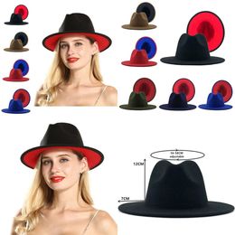 Mujer Fedora Wide Brim Hat Autumn Faux Wool Winter Winter Black and Red Color Molding Fashion Jazz1303V Calidad original