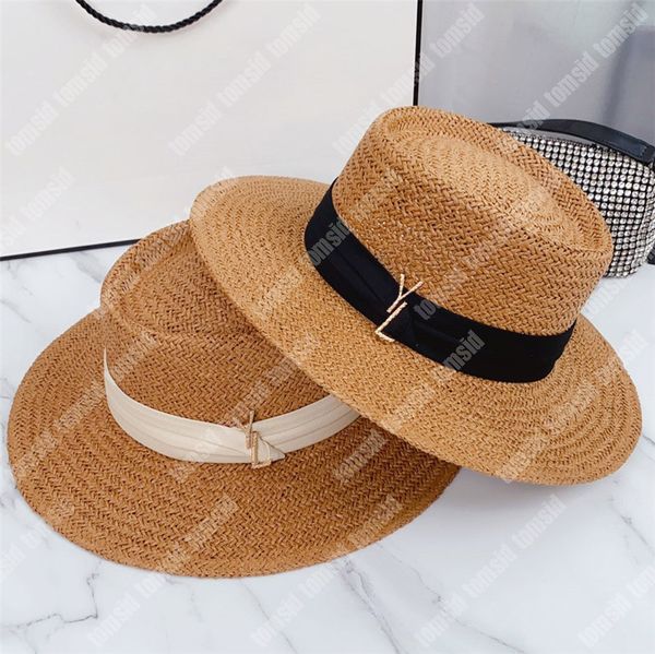 Femme ajusté paille seau chapeau été décontracté herbe tresse luxe large bord plage chapeau or lettres boucle mode chapeau de soleil