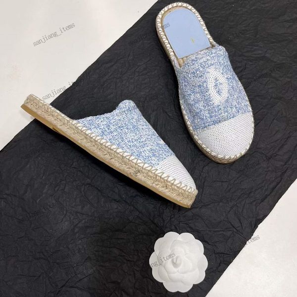 Femme Flat Espadrilles Fisherman Slippers 2c Paris Broidered Tweed Sequins Slides Chaussures Robe Designer Sandales Moule en cuir en peau d'agne