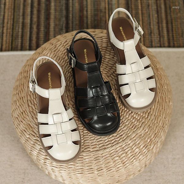 Sandales plates d'été pour femmes, chaussures décontractées à bout rond, Design à la mode, sorties en plein air et travail, grande taille 41-43, 121