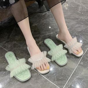 Femme plate d'été de la mode Mesh beige verts dames chaussures de femmes pantoufles féminines