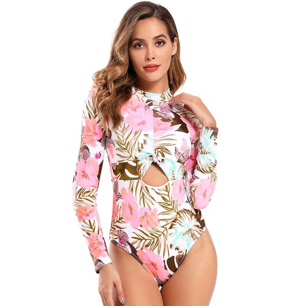 Traje de baño de una pieza con estampado de flores para mujer Traje de baño Traje de baño de surf conservador 2022 Nueva moda Long Seeve Sports Monokini Bikini sexy Traje de baño