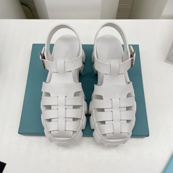 Sandalias de goma de espuma de mujer Dise￱o grueso pero liviano de monol￭hesas Sole calzado de playa Plataforma de la plataforma para mujer zapatillas de s￡ndalo azul blanco blanco con caja EU35-41 NO348