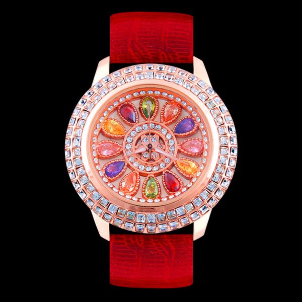 Mujer Gypsophila Diamantes de colores Relojes para mujer Moda Rhinestone Vestido Reloj Correa de cuero de lujo Reloj de pulsera Colorido hotsale Regalo de niña
