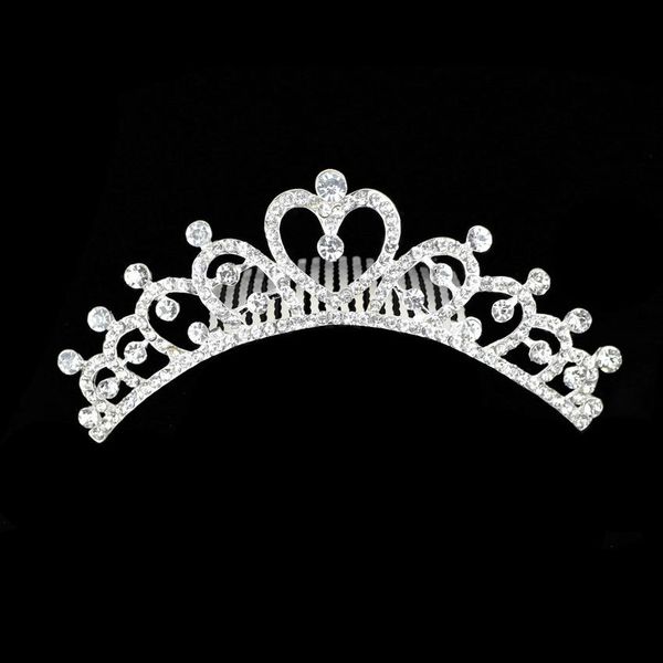 Tiara de joyería para el cabello para mujer (plata) en forma de corazón con diamantes de imitación para boda, baile de graduación, tocado de corona nupcial, decoración de cristal